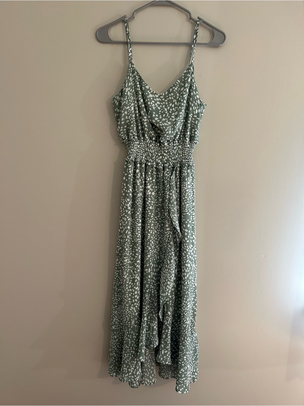 Honey and Rosie Sage Green Spotted Maxi Dress